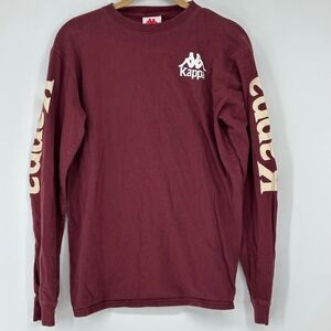 Kappa Long Sleeve T Shirt Burgundy Logo Print Men's Medium